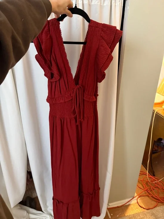 ASOS Burgundy Maxi Dress with Ruffle Sleeves - Picture 1 of 2